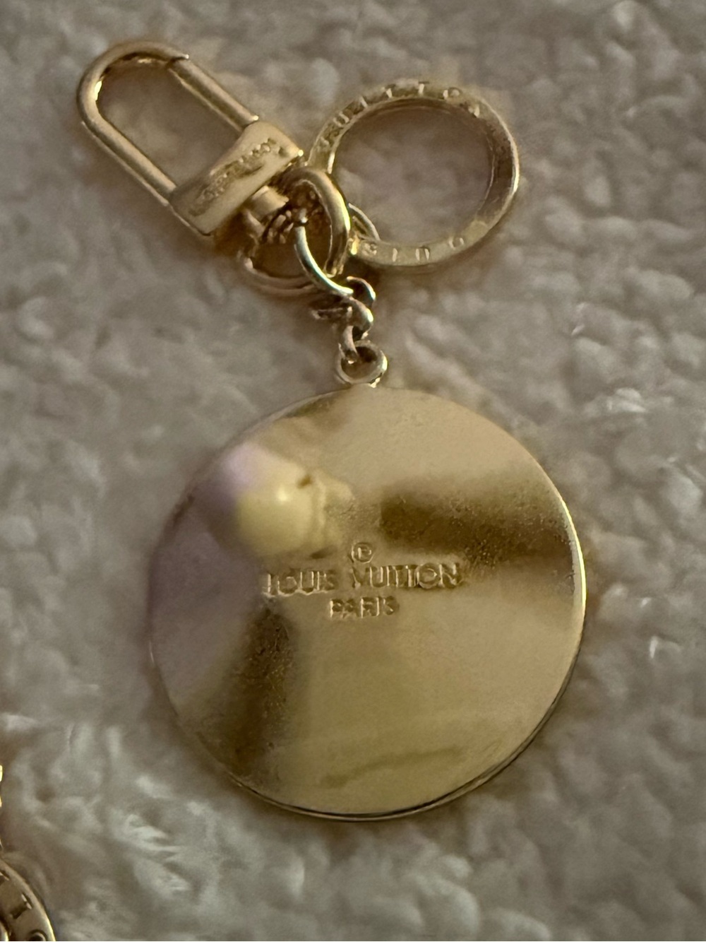 Gold-Tone Crystal LV Round Key / Bag Charm - Picture 2 of 2